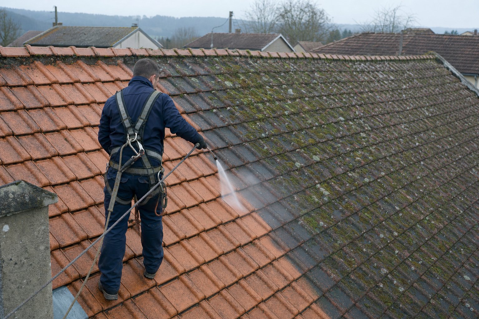 Nettoyage et démoussage de toiture en Moselle 2026 : prix au m², fréquence et conseils d'artisan RGE